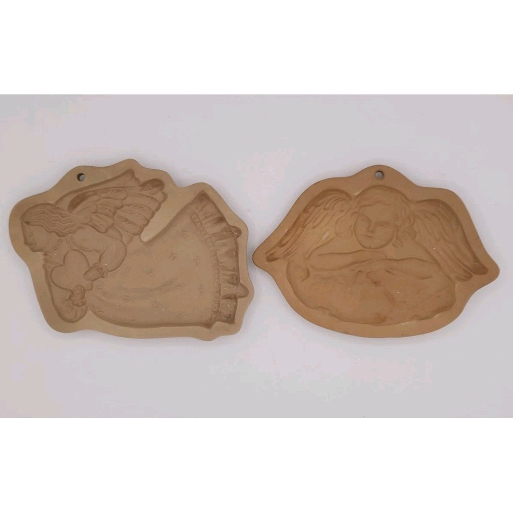 2 Vintage Brown Bag Cookie Art Angel with Heart 1987‎ Angel on Cloud 1992 Molds